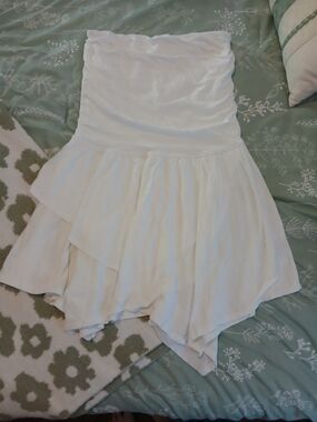 aerie White Strapless Layered Dress